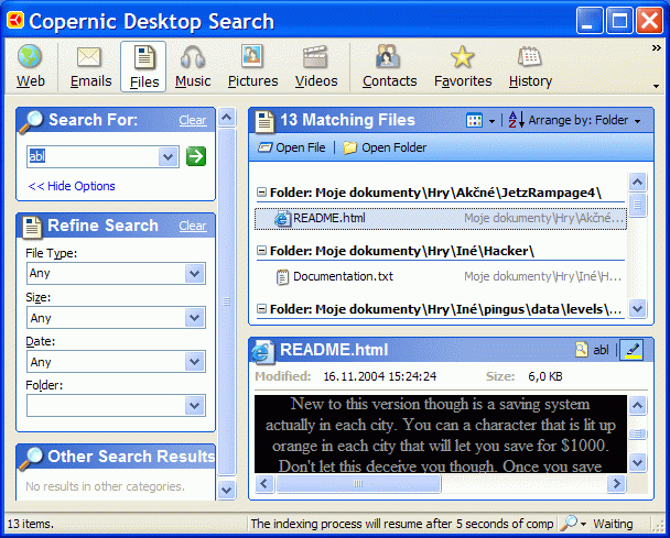 Copernic Desktop Search Home